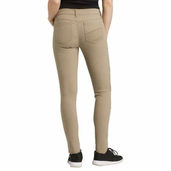 Prana Pants - Brenna Fitted Mid Rise Skinny Moto Stretch Pants in Khaki Size 10